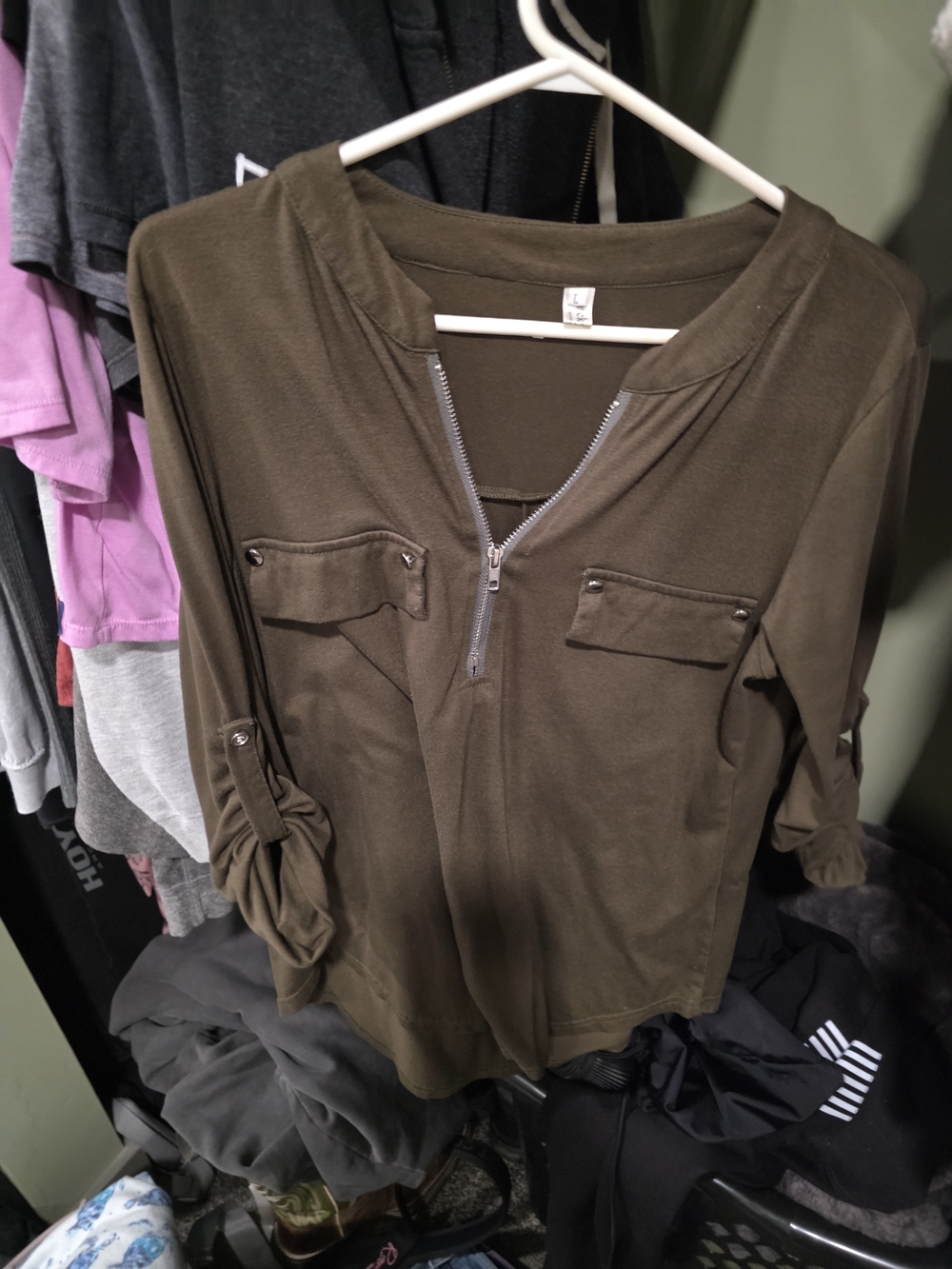 Olive Green Half-Zip Utility Top